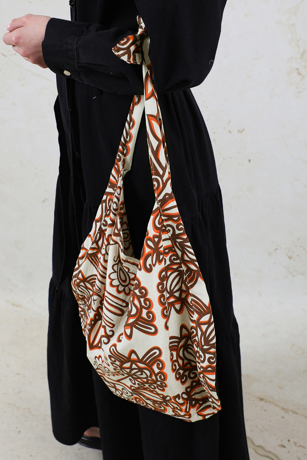 Desenli Bağlamalı Çanta Turuncu - 5
