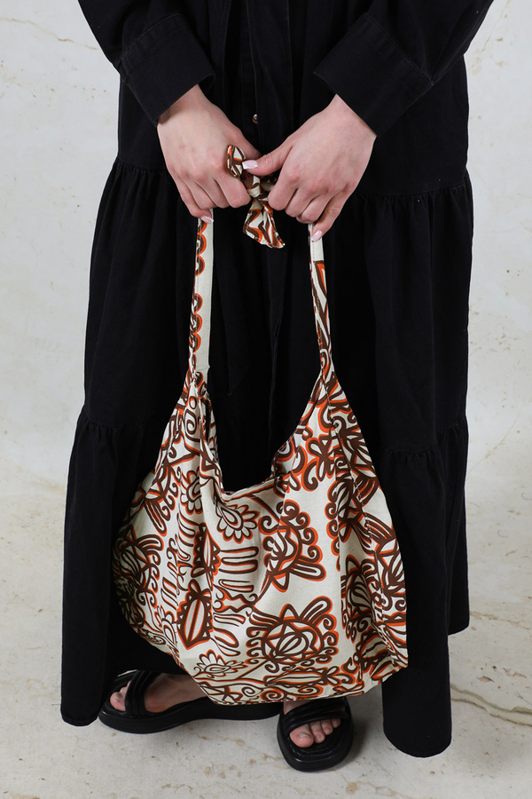 Desenli Bağlamalı Çanta Turuncu - 3