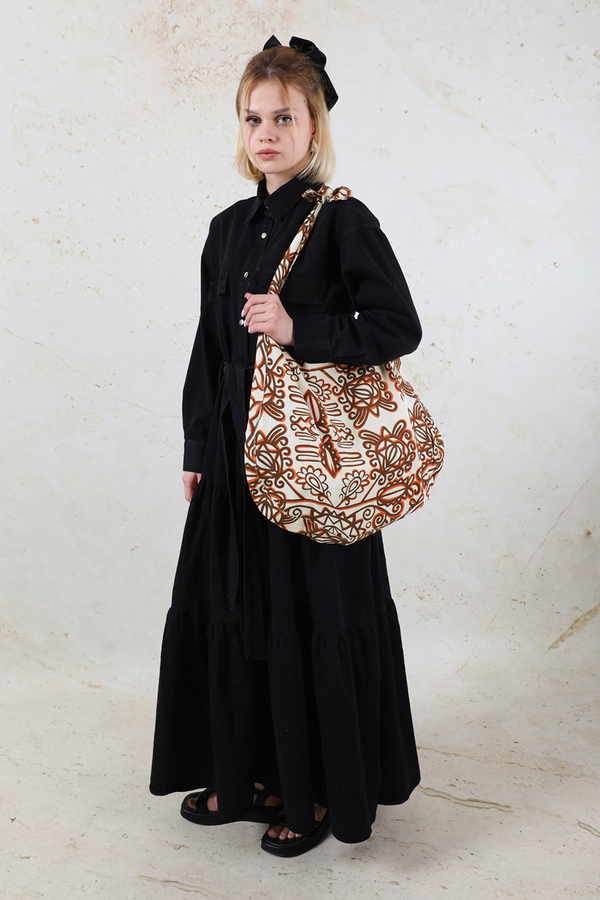 Desenli Bağlamalı Çanta Turuncu - 6