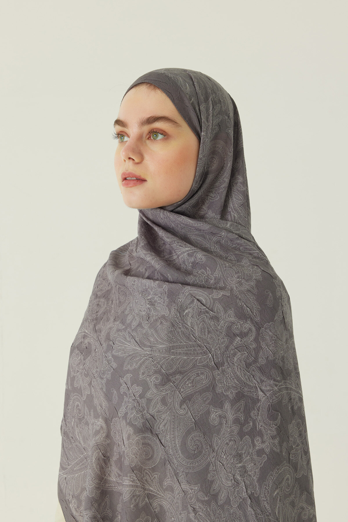 Desenli Bambu Şal Gri