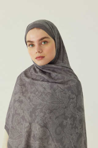 Desenli Bambu Şal Gri - 2