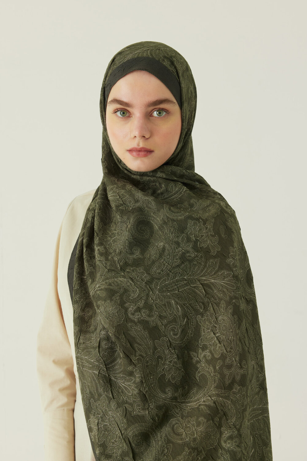 Desenli Bambu Şal Haki 