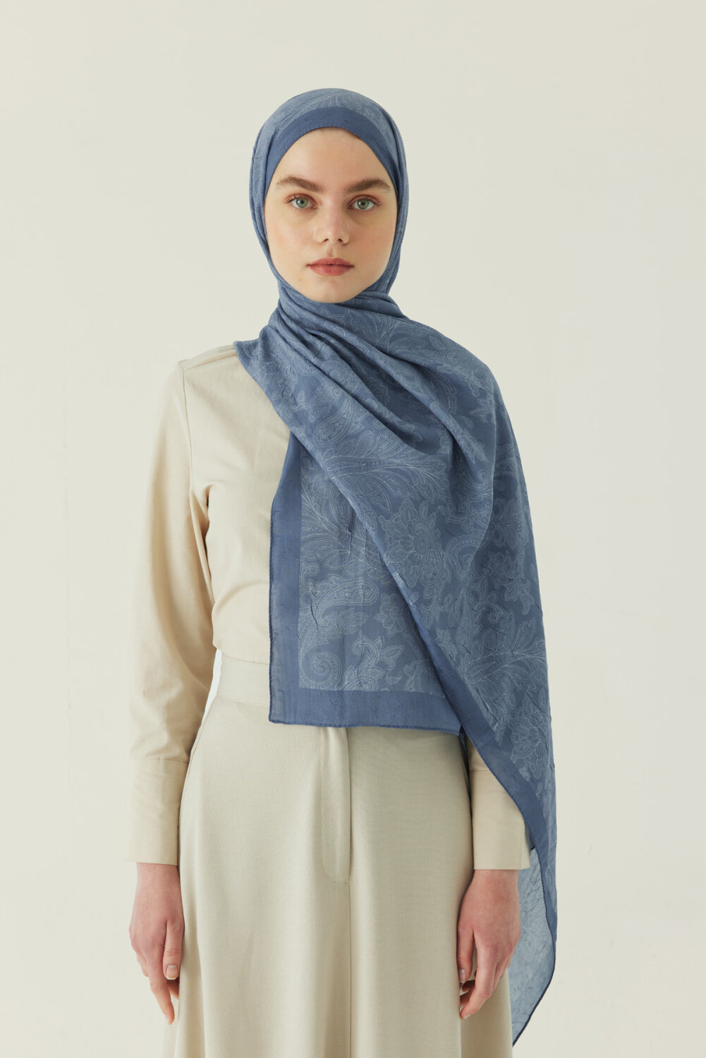 Desenli Bambu Şal İndigo - 2