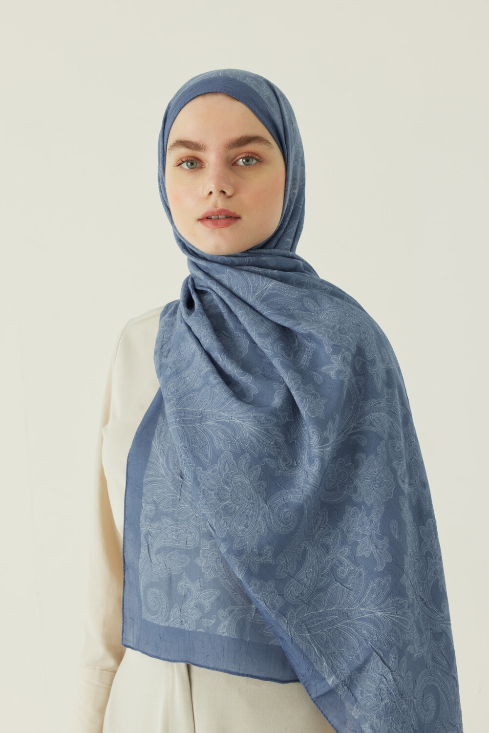 Desenli Bambu Şal İndigo - 3
