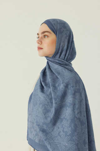 Desenli Bambu Şal İndigo - 4