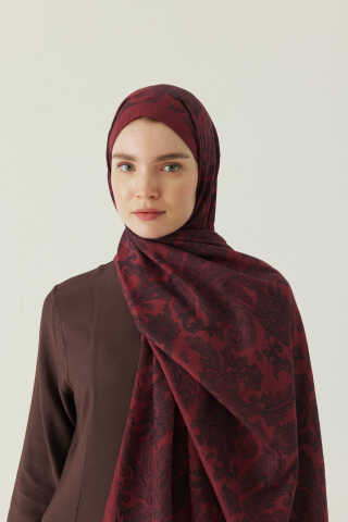 Desenli Bambu Şal Kırmızı - 1