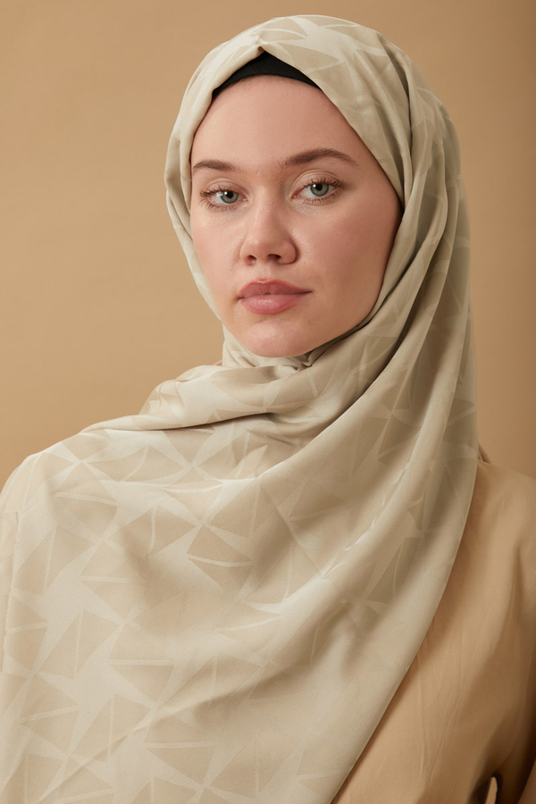 Desenli Jakar Şal Bej - 5