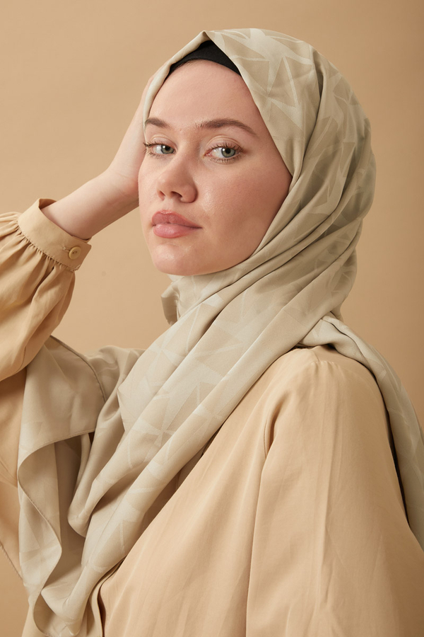 Desenli Jakar Şal Bej - 6