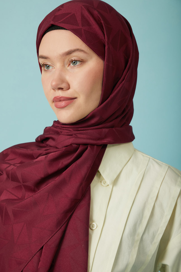 Desenli Jakar Şal Bordo - 1