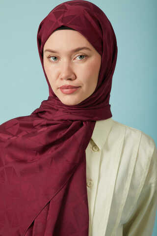 Desenli Jakar Şal Bordo - 2