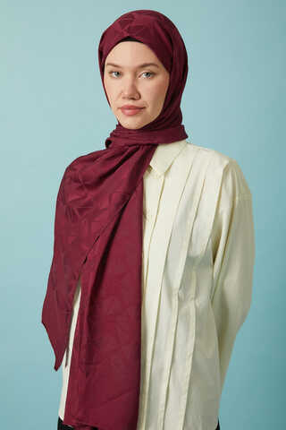 Desenli Jakar Şal Bordo - 3