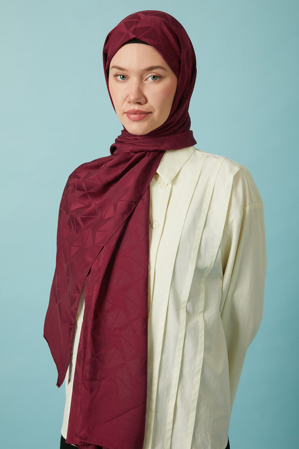 Desenli Jakar Şal Bordo - 3