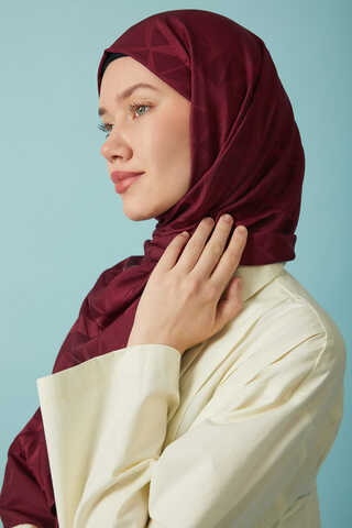 Desenli Jakar Şal Bordo - 5