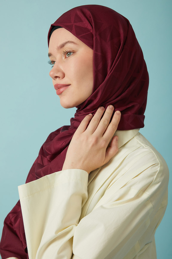 Desenli Jakar Şal Bordo - 5