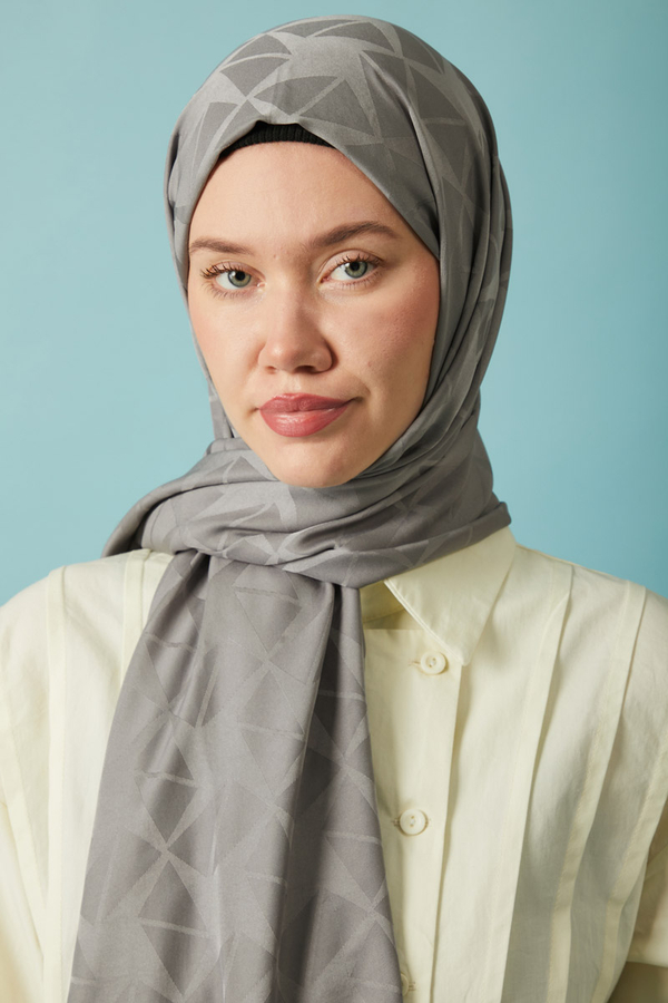 Desenli Jakar Şal Gri - 2