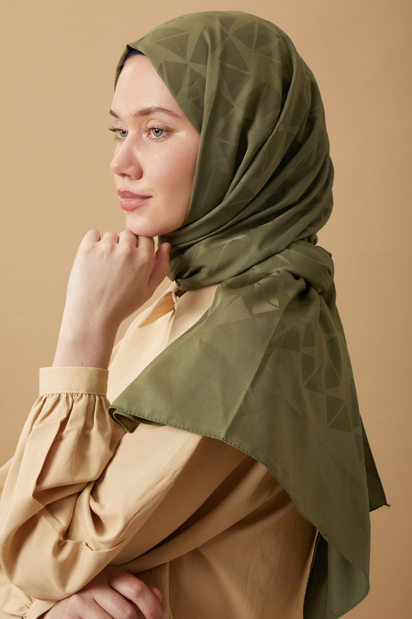 Desenli Jakar Şal Haki - 4