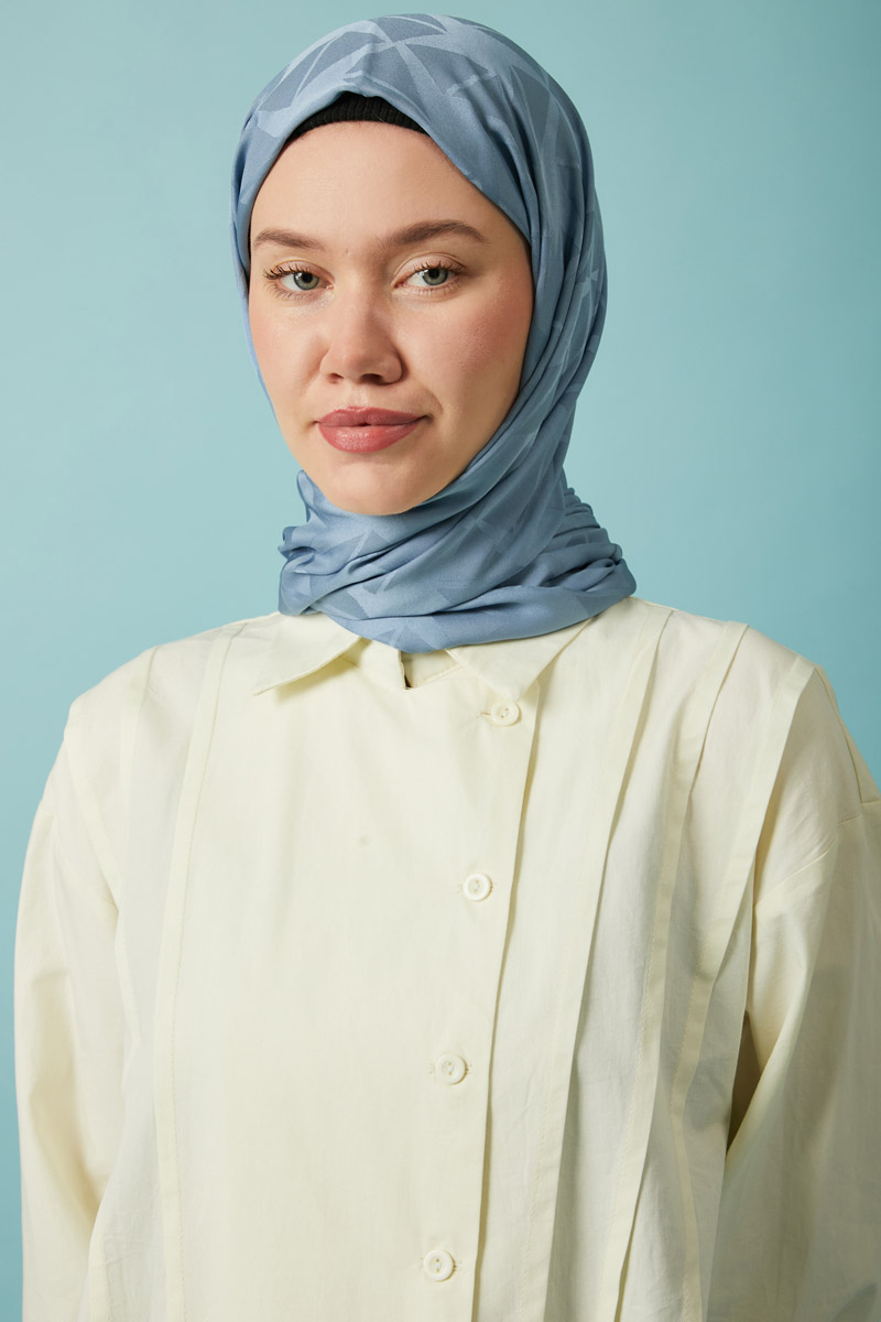 Desenli Jakar Şal İndigo