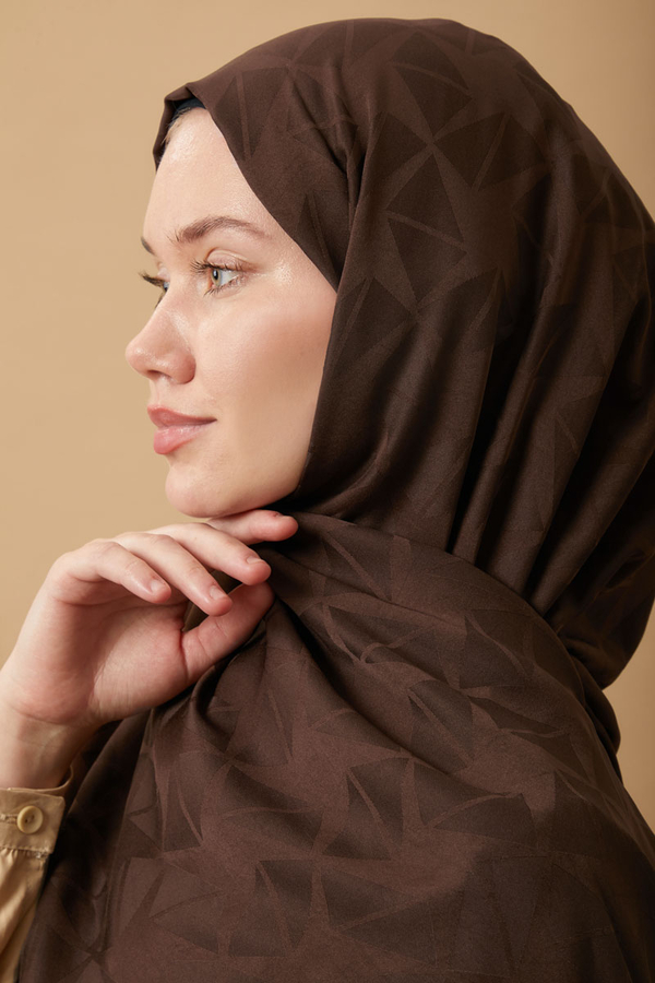 Desenli Jakar Şal Kahverengi - 5