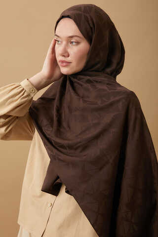 Desenli Jakar Şal Kahverengi - 1