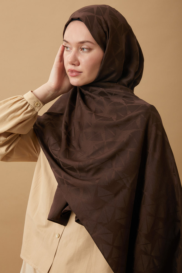 Desenli Jakar Şal Kahverengi - 1