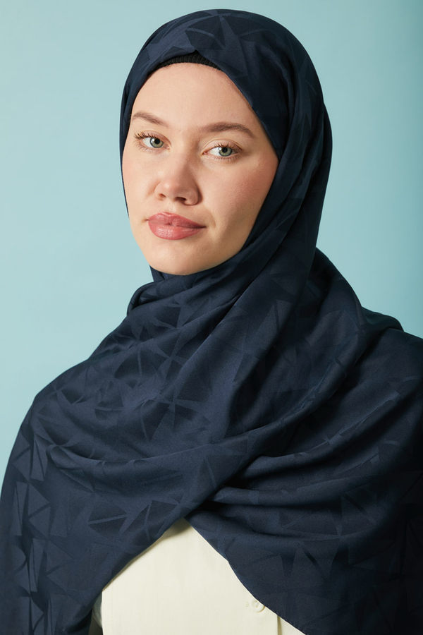 Desenli Jakar Şal Lacivert - 1