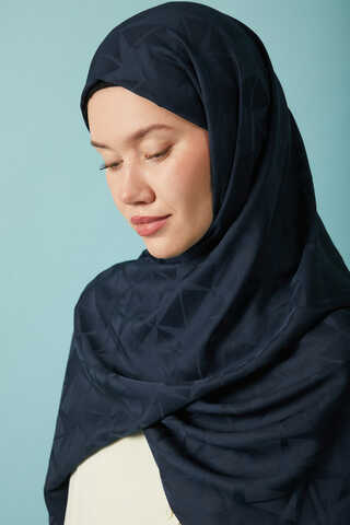 Desenli Jakar Şal Lacivert - 2