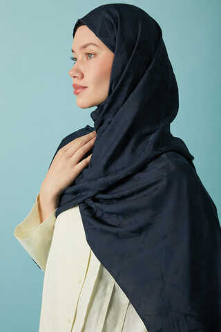 Desenli Jakar Şal Lacivert - 3