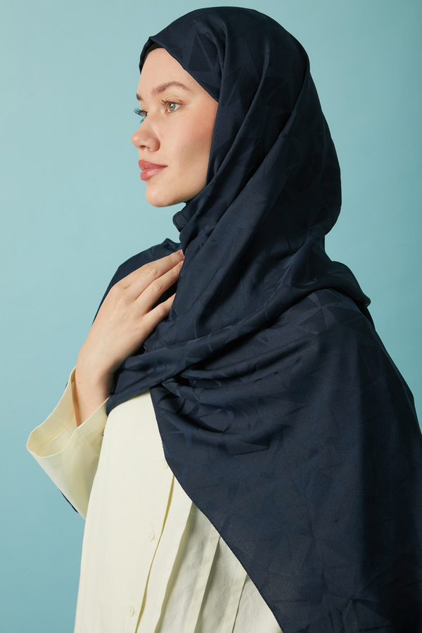 Desenli Jakar Şal Lacivert - 3