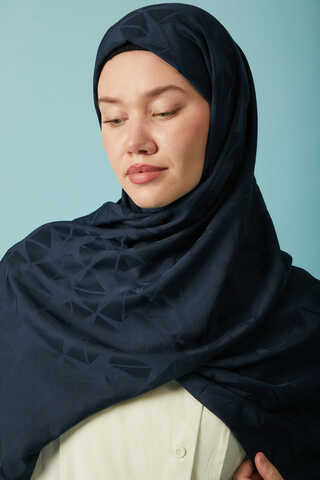 Desenli Jakar Şal Lacivert - 5