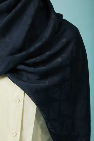 Desenli Jakar Şal Lacivert - 6