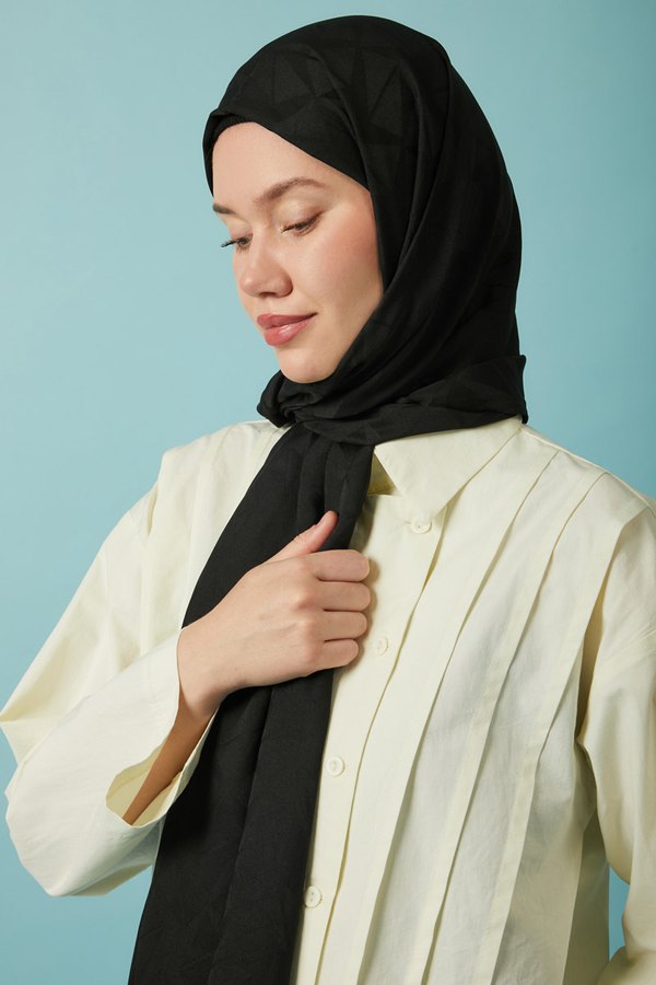 Desenli Jakar Şal Siyah - 3