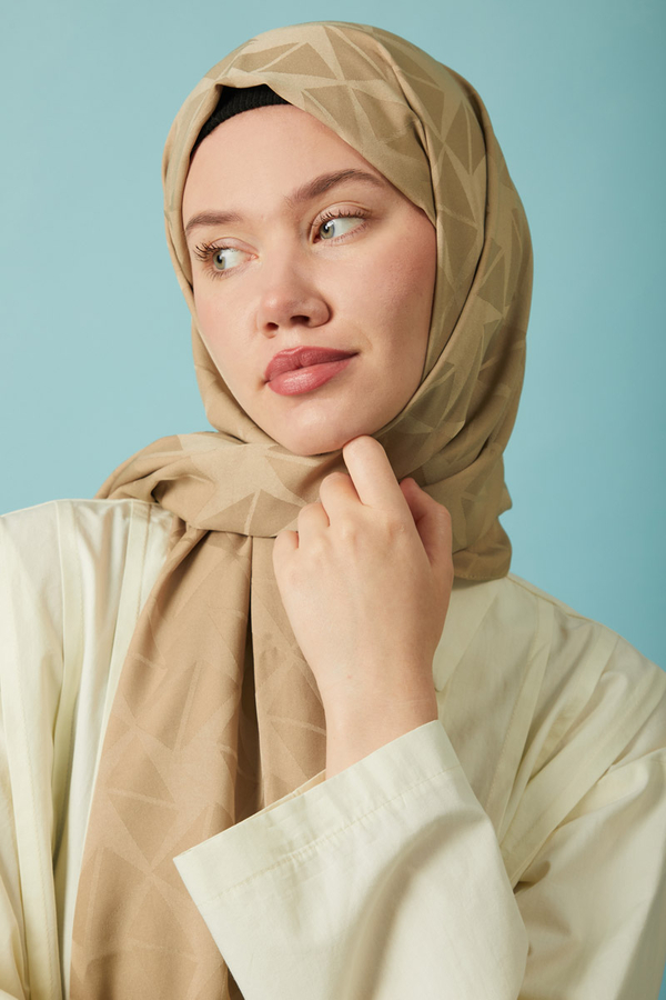 Desenli Jakar Şal Vizon - 2