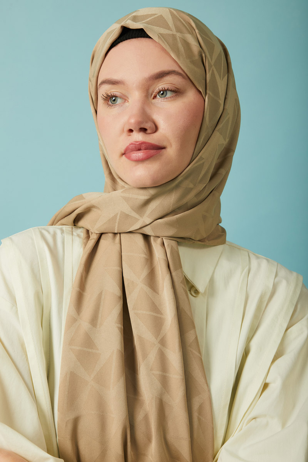 Desenli Jakar Şal Vizon - 3