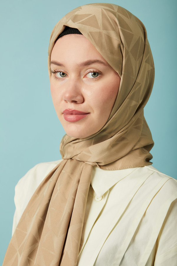 Desenli Jakar Şal Vizon - 4