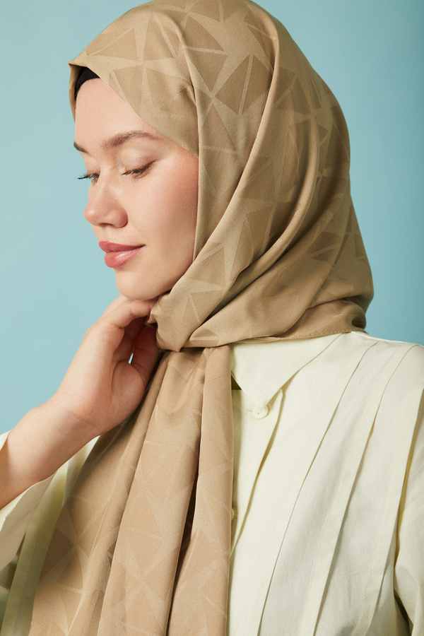 Desenli Jakar Şal Vizon - 6