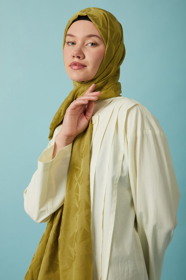 Desenli Jakar Şal Yağ Yeşili - 8