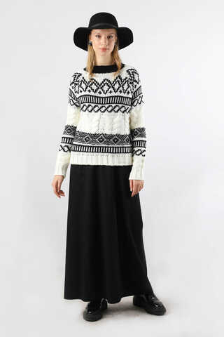 Desenli Kısa Kazak Ekru - 2