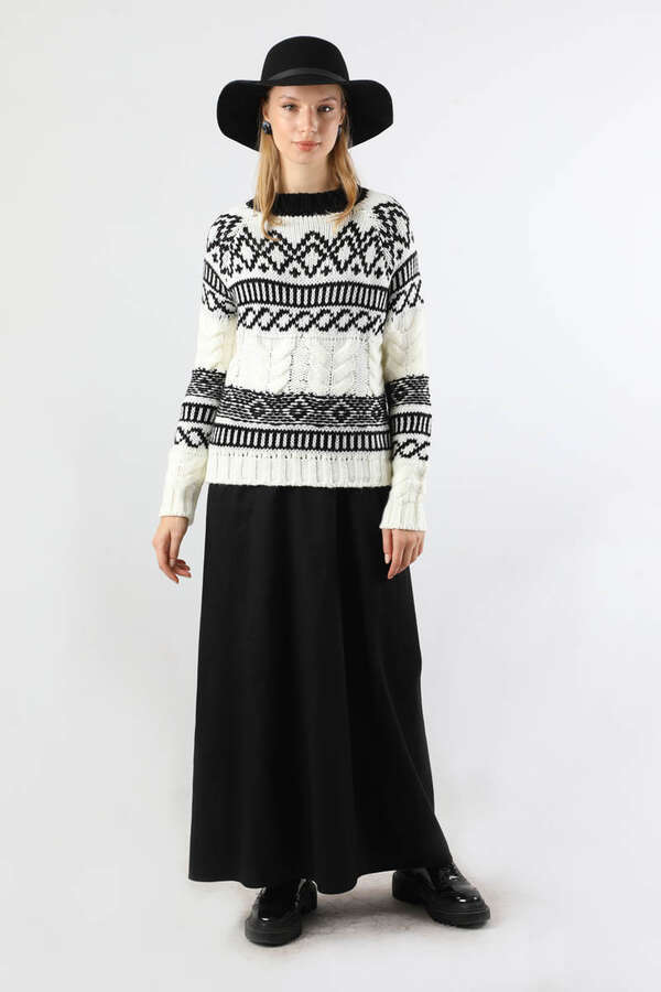 Desenli Kısa Kazak Ekru - 2