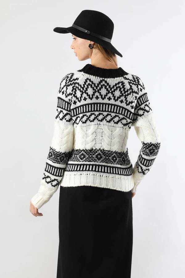 Desenli Kısa Kazak Ekru - 6