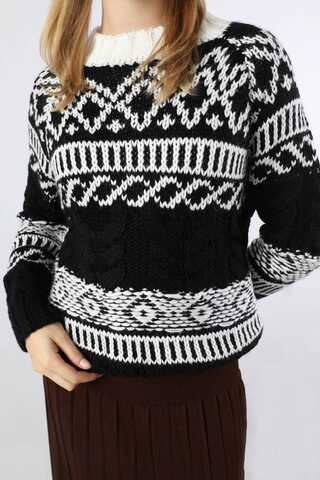 Desenli Kısa Kazak Siyah - 3