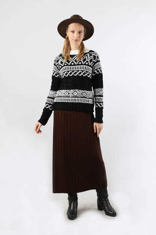 Desenli Kısa Kazak Siyah - 4