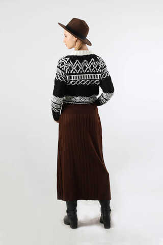 Desenli Kısa Kazak Siyah - 6