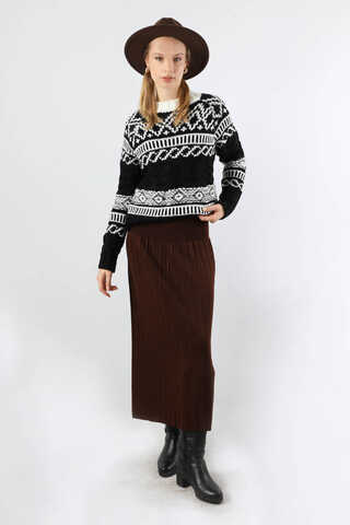 Desenli Kısa Kazak Siyah - 2