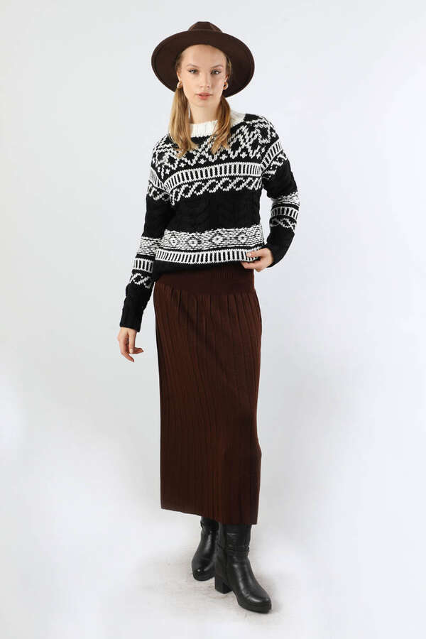 Desenli Kısa Kazak Siyah - 2