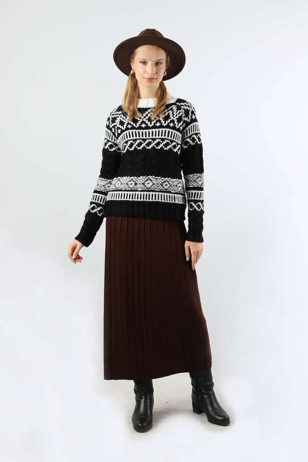 Desenli Kısa Kazak Siyah - 4