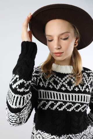 Desenli Kısa Kazak Siyah - 5