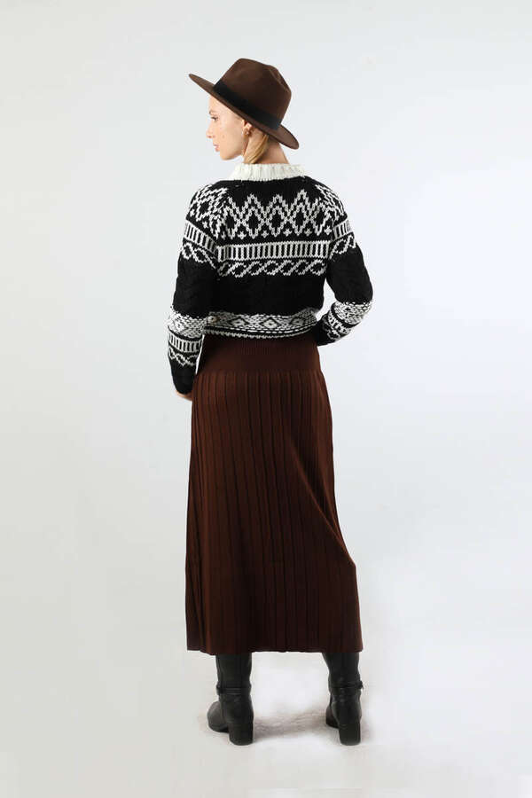 Desenli Kısa Kazak Siyah - 6