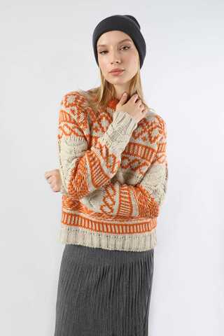 Desenli Kısa Kazak Turuncu - 2