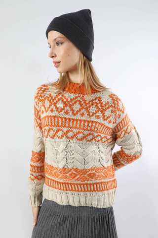 Desenli Kısa Kazak Turuncu - 5