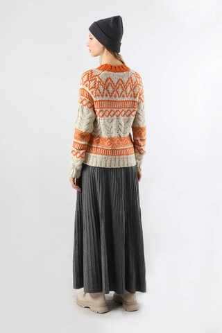 Desenli Kısa Kazak Turuncu - 6